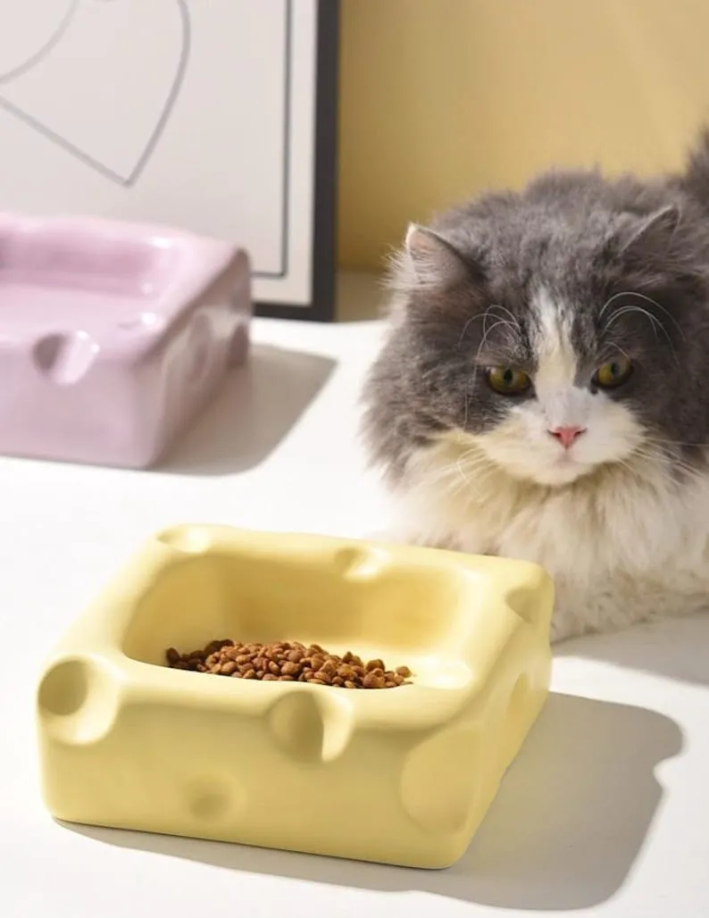 Handmade Cheese Ceramic Pet Bowl | Modern Cat & Dog Dish
