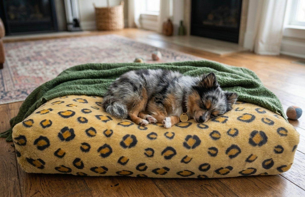 Leopard Print Dog Bed: Plush, Washable, Waterproof Base - Image 2